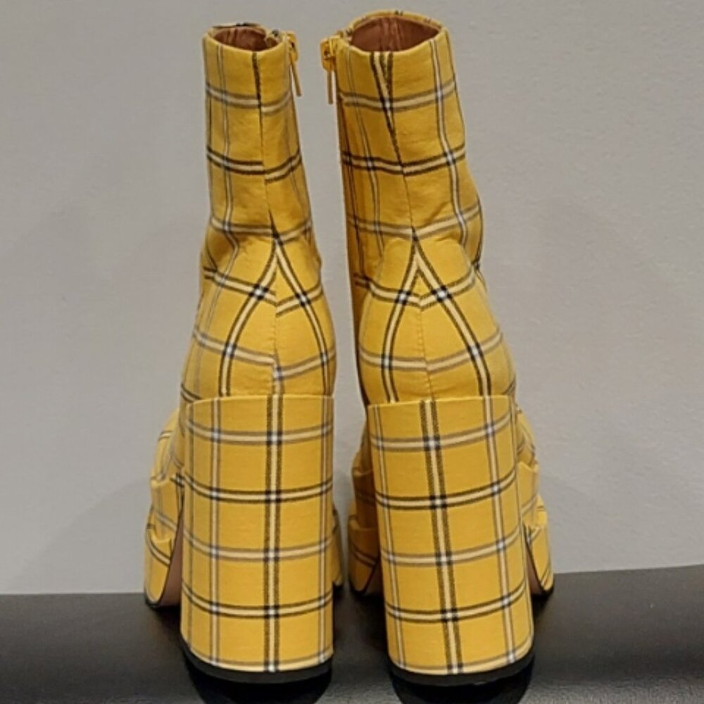 💋RETRO 70s CHIC💋Steve Madden Double Plarform Booties in Yellow & Black Plaid - Picture 13 of 16
